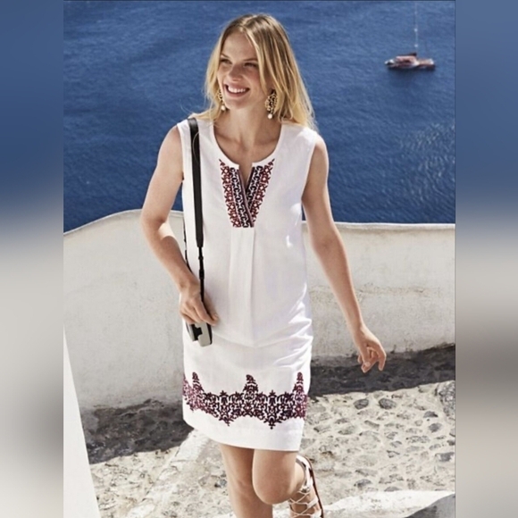 Tommy Bahama Kamari embroidered linen blend boho shift dress size small petite - Picture 1 of 9